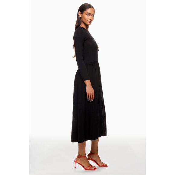 Thakoon Black Drop Waist Long Sleeve Knit A-Line Minimalist Midi Dress Size M - Picture 2 of 14